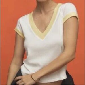 Anthropologie Pilcro White and Yellow V-Neck Tee size large